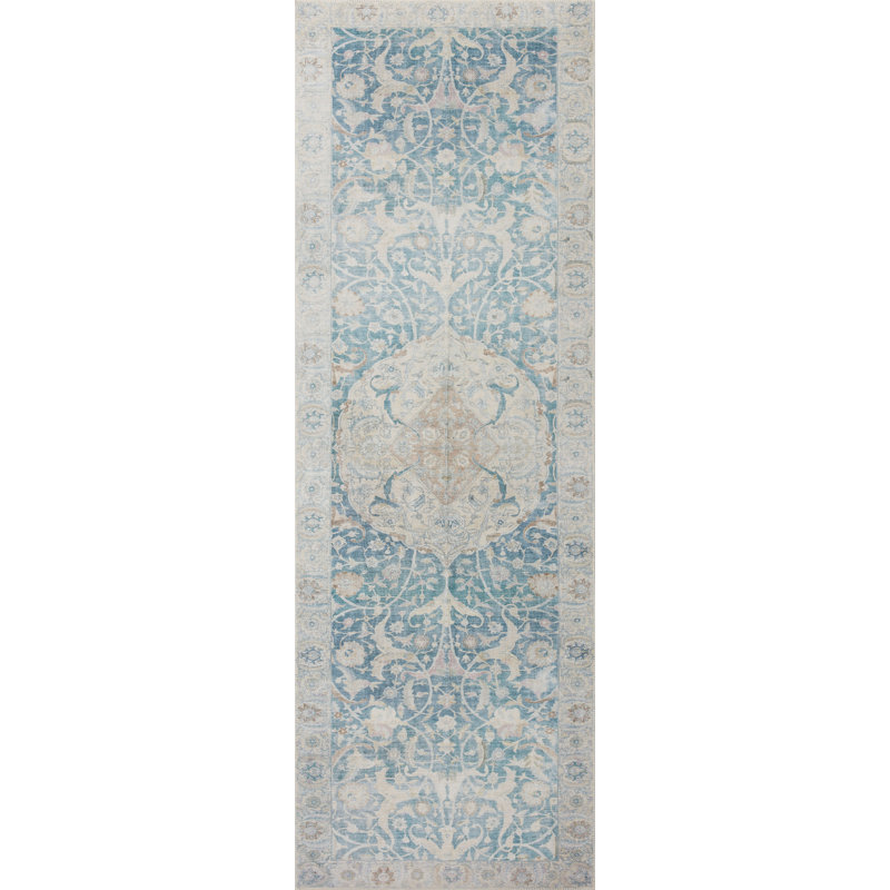 Jules Oriental Machine Made Polyester Indoor Area Rug in Antique Blue